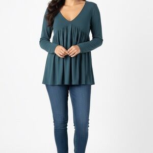 Women's Small Blue Green V-neck Babydoll Blouse NWT